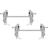 14G 5/8 Clear Black Gem Shark Barbell Nipple Ring Set