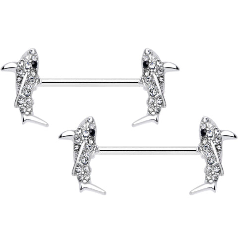 14G 5/8 Clear Black Gem Shark Barbell Nipple Ring Set