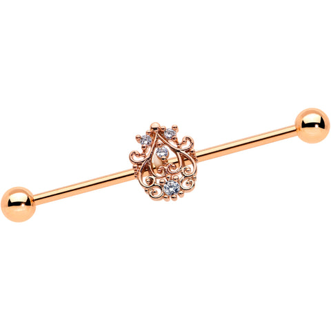 14G Clear CZ Gem Rose Gold Tone Elegant Industrial Barbell 38mm