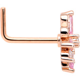 20G 1/4 Pink CZ Gem Rose Gold Tone Looping L Shape Nose Ring