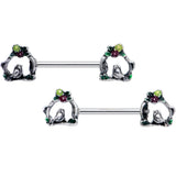14G 9/16 Purple Yellow Flower Swing Bird Barbell Nipple Ring Set