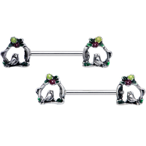14G 9/16 Purple Yellow Flower Swing Bird Barbell Nipple Ring Set
