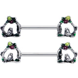 14G 9/16 Purple Yellow Flower Swing Bird Barbell Nipple Ring Set