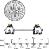 14G 9/16 Purple Yellow Flower Swing Bird Barbell Nipple Ring Set