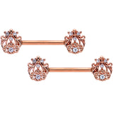 14G 9/16 Clear CZ Gem Rose Gold Tone Elegant Nipple Ring Set