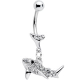 Clear Black Gem Shark Dangle Belly Ring