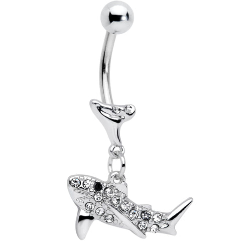 Clear Black Gem Shark Dangle Belly Ring