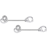 14G 5/8 Clear Gem Heart Swirl Barbell Nipple Ring Set