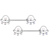 14G 9/16 White Faux Opal UFO Barbell Nipple Ring Set