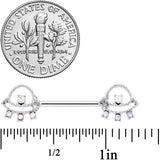 14G 9/16 White Faux Opal UFO Barbell Nipple Ring Set