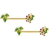 14G 9/16 Gold Tone Yummy Grapes Barbell Nipple Ring Set