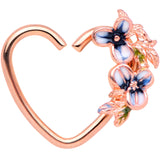 18G 3/8 Rose Gold Tone Blue Flower Heart Left Closure Ring