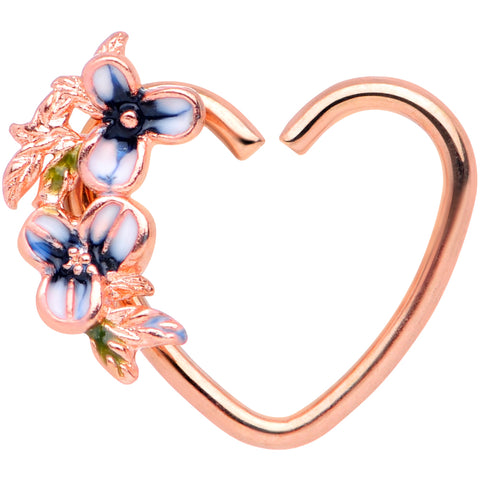 18G 3/8 Rose Gold Tone Blue Flower Heart Right Closure Ring
