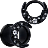 Clear Gem Black Crescent Moon Double Flare Tunnel Plug Set