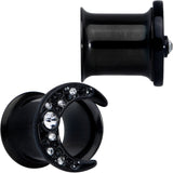 Clear Gem Black Crescent Moon Double Flare Tunnel Plug Set