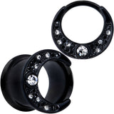 Clear Gem Black Crescent Moon Double Flare Tunnel Plug Set