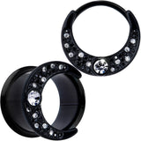 Clear Gem Black Crescent Moon Double Flare Tunnel Plug Set