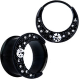 Clear Gem Black Crescent Moon Double Flare Tunnel Plug Set