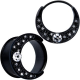 Clear Gem Black Crescent Moon Double Flare Tunnel Plug Set