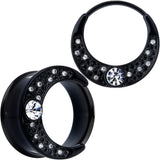 Clear Gem Black Crescent Moon Double Flare Tunnel Plug Set