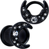 Clear Gem Black Crescent Moon Double Flare Tunnel Plug Set