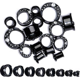 Clear Gem Black Crescent Moon Double Flare Tunnel Plug Set