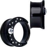 Clear Gem Black Crescent Moon Double Flare Tunnel Plug Set