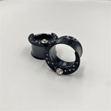 Clear Gem Black Crescent Moon Double Flare Tunnel Plug Set