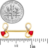 14G 9/16 Clear Red Gem Gold Tone Treble Clef Barbell Nipple Ring Set