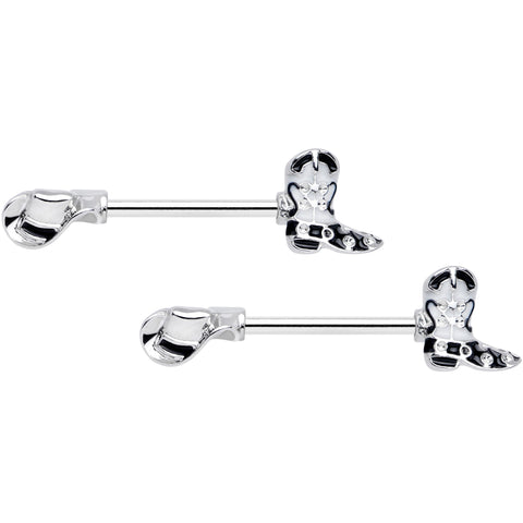 14G 9/16 Western Boot Hat Barbell Nipple Ring Set