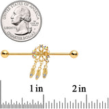 14G Aurora CZ Gem Gold Tone Dreamcatcher Industrial Barbell 38mm