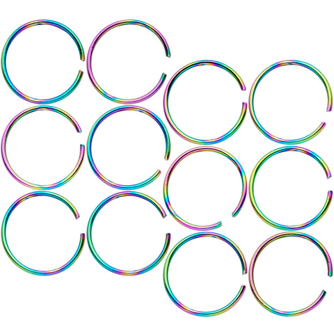22G 5/16 Rainbow Anodized Seamless Nose Hoop Set of 12