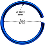 20G 5/16 Blue Anodized Seamless Circular Ring Set of 12