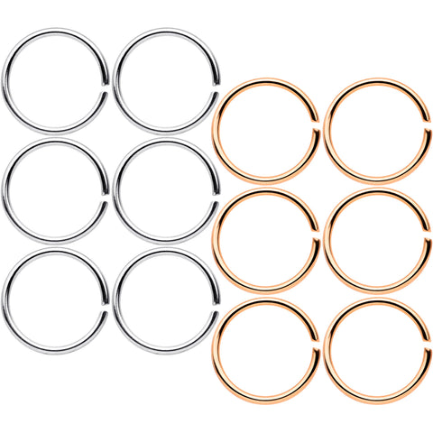 20G 5/16 Steel Rose Gold Tone Anodized Seamless Circular Ring Set of 12