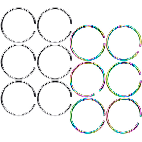 22G 5/16 Steel Rainbow Anodized Seamless Circular Ring Set of 12