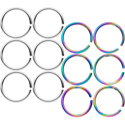 20G 5/16 Steel Rainbow Anodized Seamless Circular Ring Set of 12