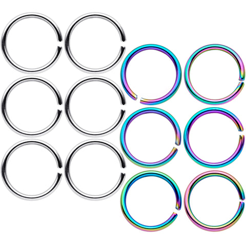 18G 5/16 Steel Rainbow Anodized Seamless Circular Ring Set of 12