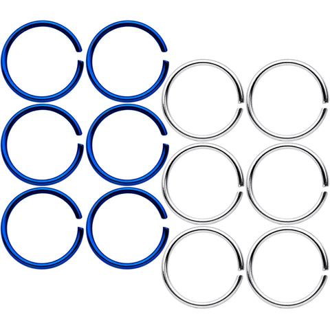 20G 5/16 Blue Anodized Steel Seamless Nose Hoop Set of 12