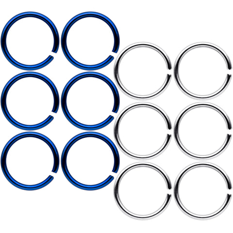 18G 5/16 Blue Anodized Steel Seamless Nose Hoop Set of 12