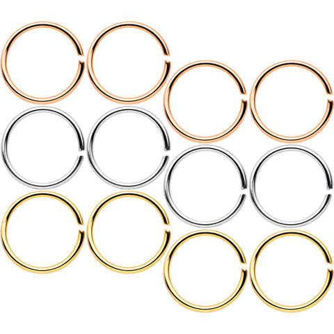 20G 5/16 Gold Tone Rose Gold Tone Anodized Seamless Circular Ring Set of 12