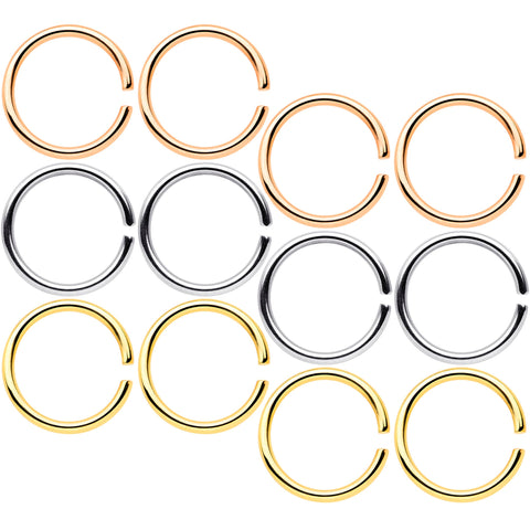 18G 5/16 Gold Tone Rose Gold Tone Anodized Seamless Circular Ring Set of 12