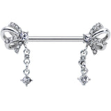 14G 9/16 Clear Gem Looping Bow Dangle Barbell Nipple Ring Set