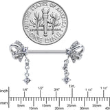 14G 9/16 Clear Gem Looping Bow Dangle Barbell Nipple Ring Set