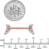 14G 9/16 Rose Gold Tone Blue Butterfly Wing Nipple Ring Set