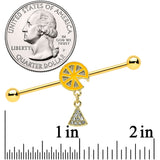 14G Gold Tone Orange Fruit Dangle Industrial Barbell 38mm