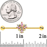 14G Clear Pink CZ Gem Gold Tone Pretty Industrial Barbell 38mm