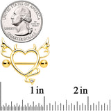 14G 9/16 Clear Gem Gold Tone Devil Heart Nipple Shield Set