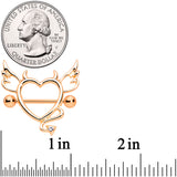 14G 9/16 Clear Gem Rose Gold Tone Devil Heart Nipple Shield Set