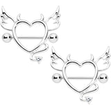 14G 9/16 Clear Gem Devil Heart Nipple Shield Set