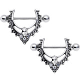 14G 9/16 Clear Gem Ornate Deco Nipple Shield Set